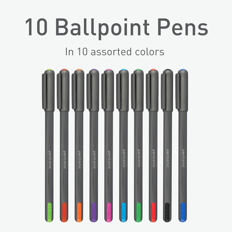 linc Pentonic Premium Ball Point Pen 1.0 mm Medium Point, 10-Count, Assorted Colors | Medium Point Featherlite Feel, Easy Flow Ink Technology, Sleek Matte Finish - Image 3